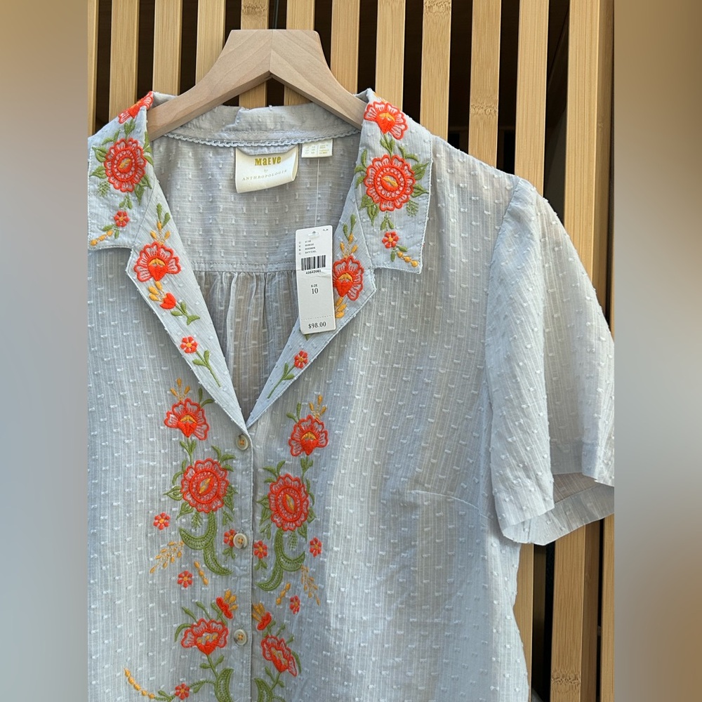 Maeve by Anthropologie Embroidered Floral Blouse • Size 10 • NWT